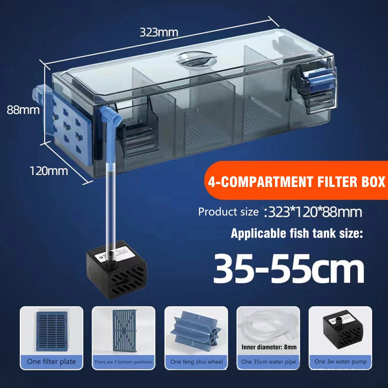 Aquarium Fish Tank Filter with Waterfall Oxygenation Suitable Multi Layer Filter Excluding filter material