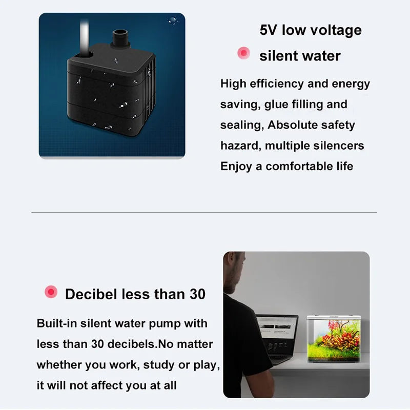 Desktop Aquarium 20*20*14CM Self-circulating Ecological Aquarium Pump, Oxygenation, Filter, Light Set Fish Tank Office Decora
