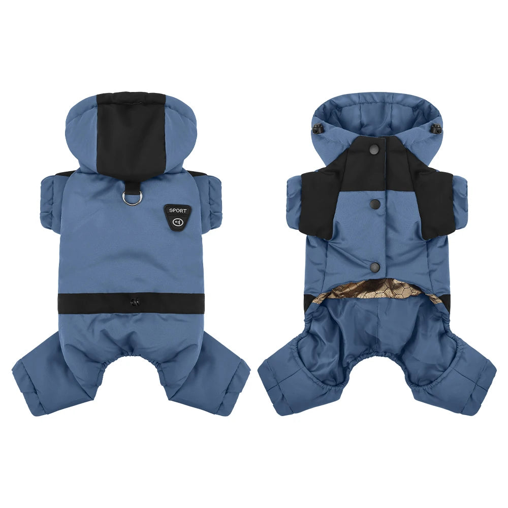 Dog Coat,4 Legs Covered Waterproof Windproof Reflective Jacket with Leash Hole,Hooded Warm Pet Jacket