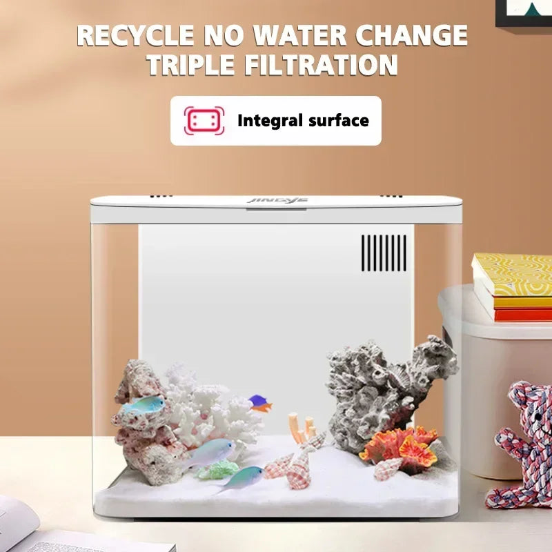 Desktop Aquarium 20*20*14CM Self-circulating Ecological Aquarium Pump, Oxygenation, Filter, Light Set Fish Tank Office Decora