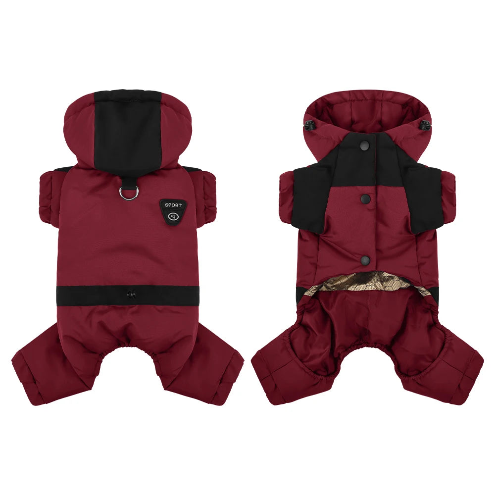 Dog Coat,4 Legs Covered Waterproof Windproof Reflective Jacket with Leash Hole,Hooded Warm Pet Jacket