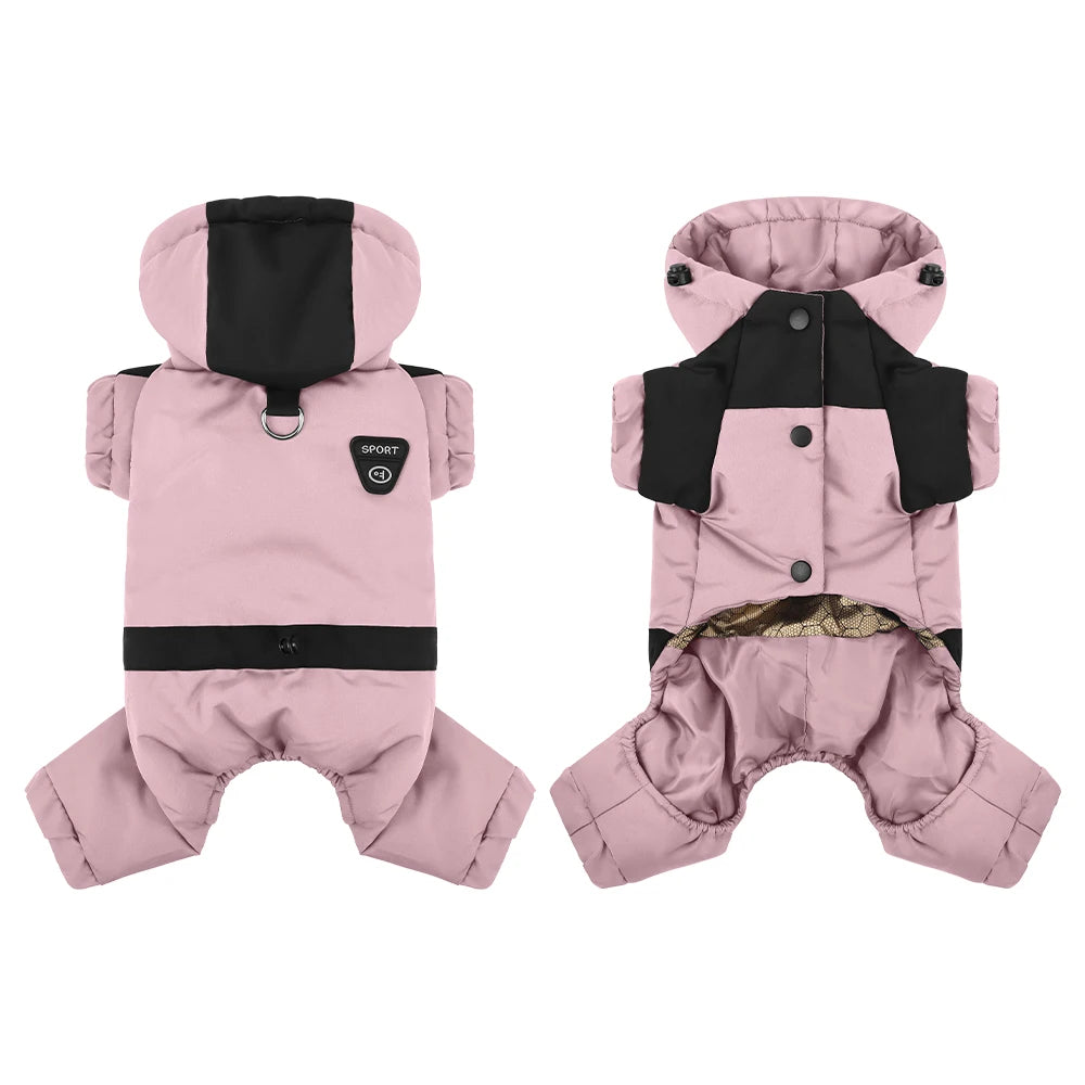 Dog Coat,4 Legs Covered Waterproof Windproof Reflective Jacket with Leash Hole,Hooded Warm Pet Jacket
