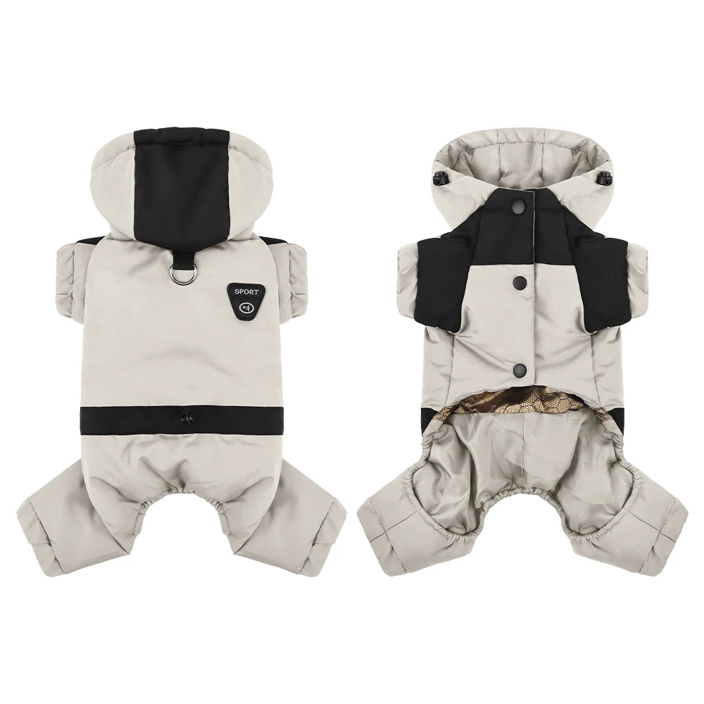 Dog Coat,4 Legs Covered Waterproof Windproof Reflective Jacket with Leash Hole,Hooded Warm Pet Jacket