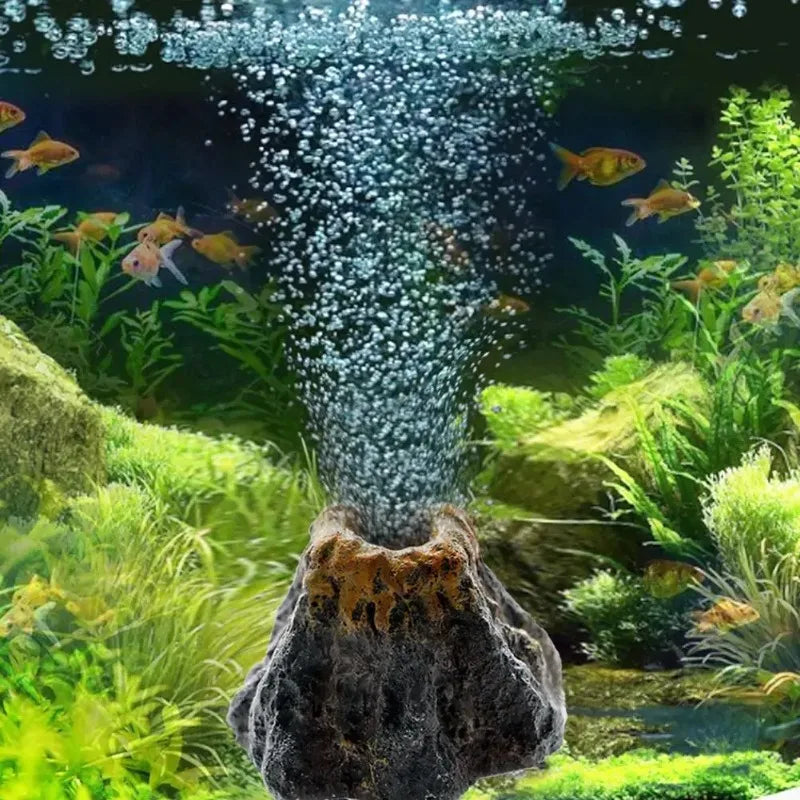 Aquarium Volcanic Bubble Stones Oxygen Pump Fish Tank Decor Bubbling Hiding Cave Resin Aeration Stone Water Quality Silent Aquas