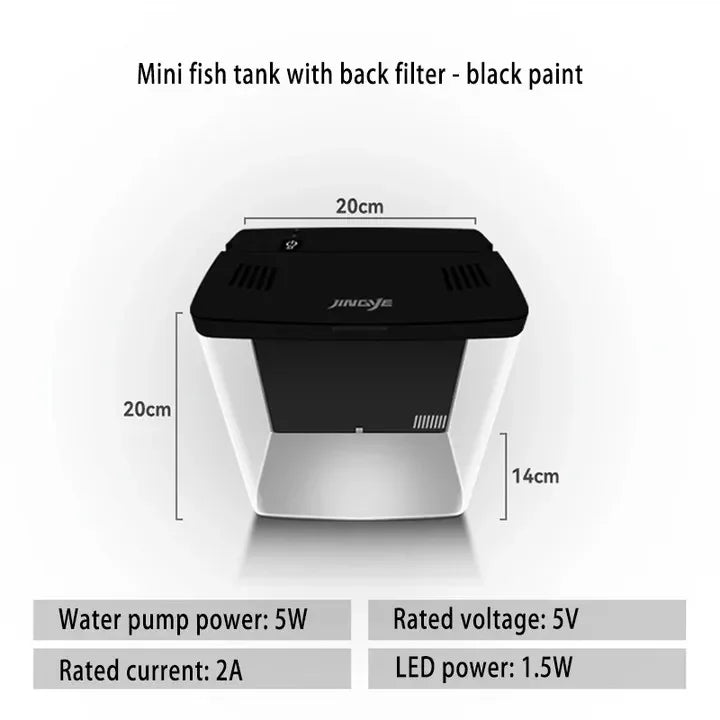 Desktop Aquarium 20*20*14CM Self-circulating Ecological Aquarium Pump, Oxygenation, Filter, Light Set Fish Tank Office Decora