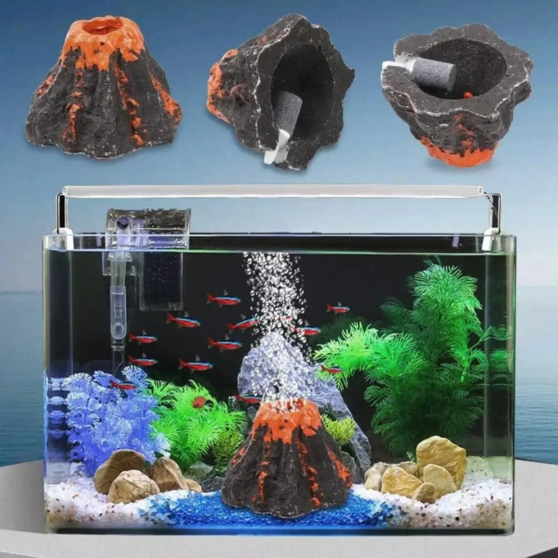 Aquarium Volcanic Bubble Stones Oxygen Pump Fish Tank Decor Bubbling Hiding Cave Resin Aeration Stone Water Quality Silent Aquas