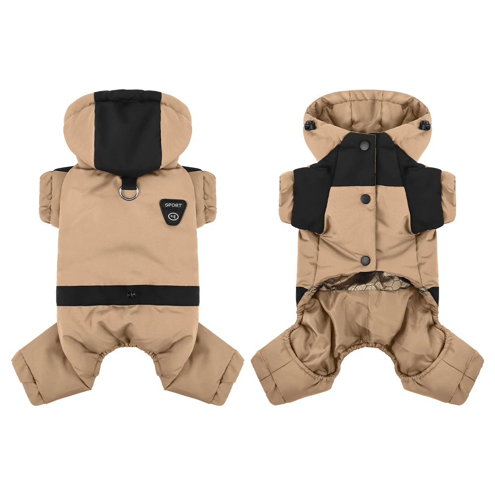 Dog Coat,4 Legs Covered Waterproof Windproof Reflective Jacket with Leash Hole,Hooded Warm Pet Jacket
